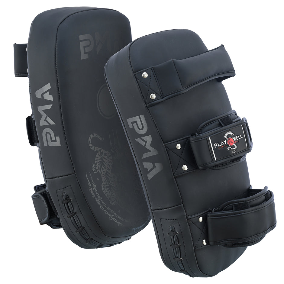 Playwell Matte "Twin Tiger" Curved Thai Pad-Black (Pair)
