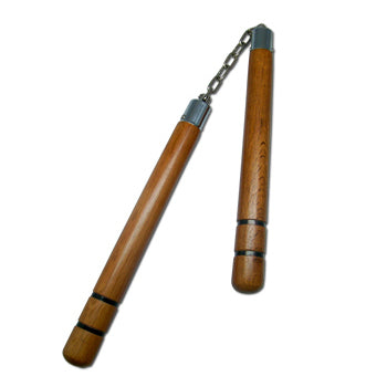 Deluxe Wooden Red Oak Nunchucks with 2 Stripes-12"