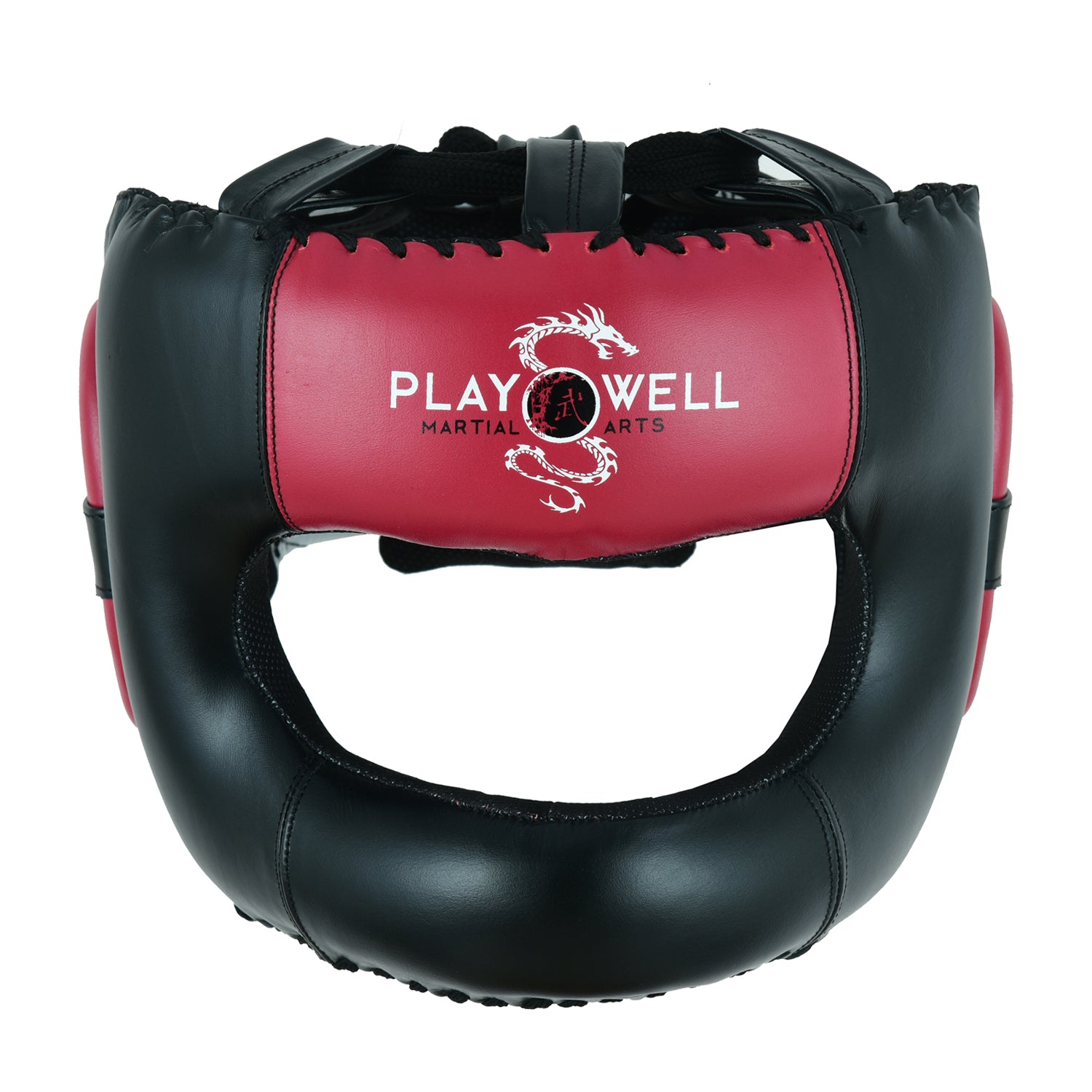 Boxing Ultimate Leather Full Face Bar Head Guard-Black/Maroon