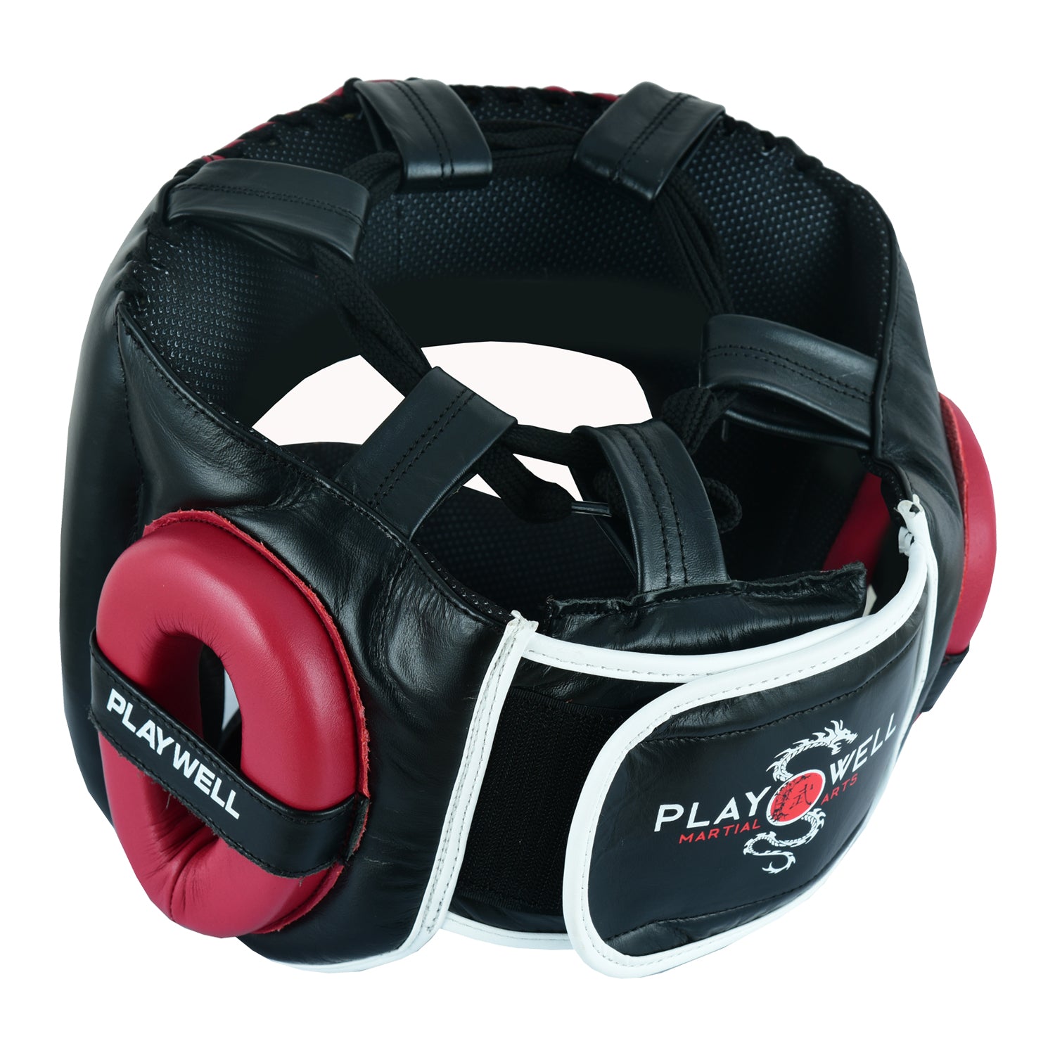 Boxing Ultimate Leather Full Face Bar Head Guard-Black/Maroon