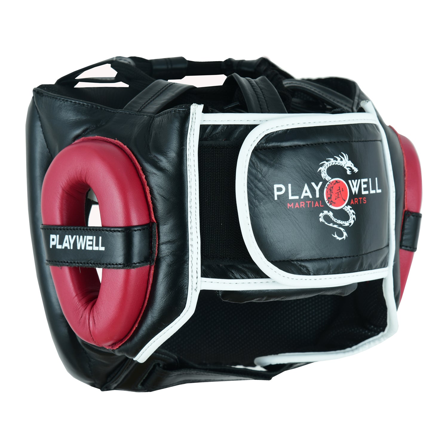Boxing Ultimate Leather Full Face Bar Head Guard-Black/Maroon