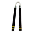 Deluxe Black Oak Nunchucks with 2 Yellow Stripes with BB-12