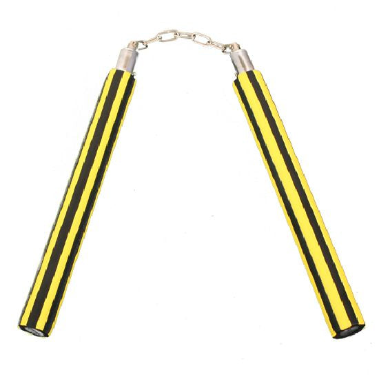 Foam Nunchaku with Chain Yellow/Black stripes-12"