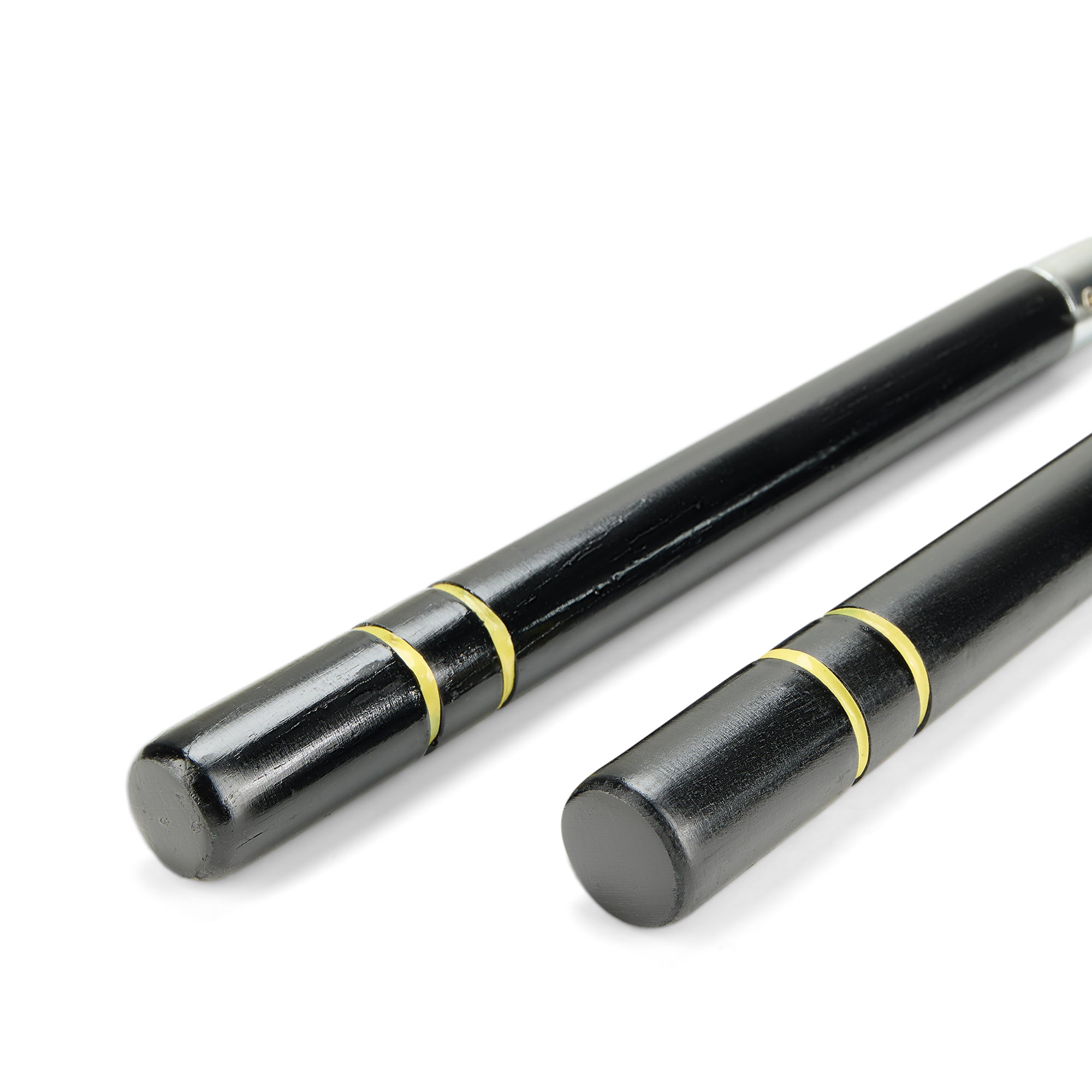 Deluxe Black Oak Nunchucks with 2 Yellow Stripes with BB-12