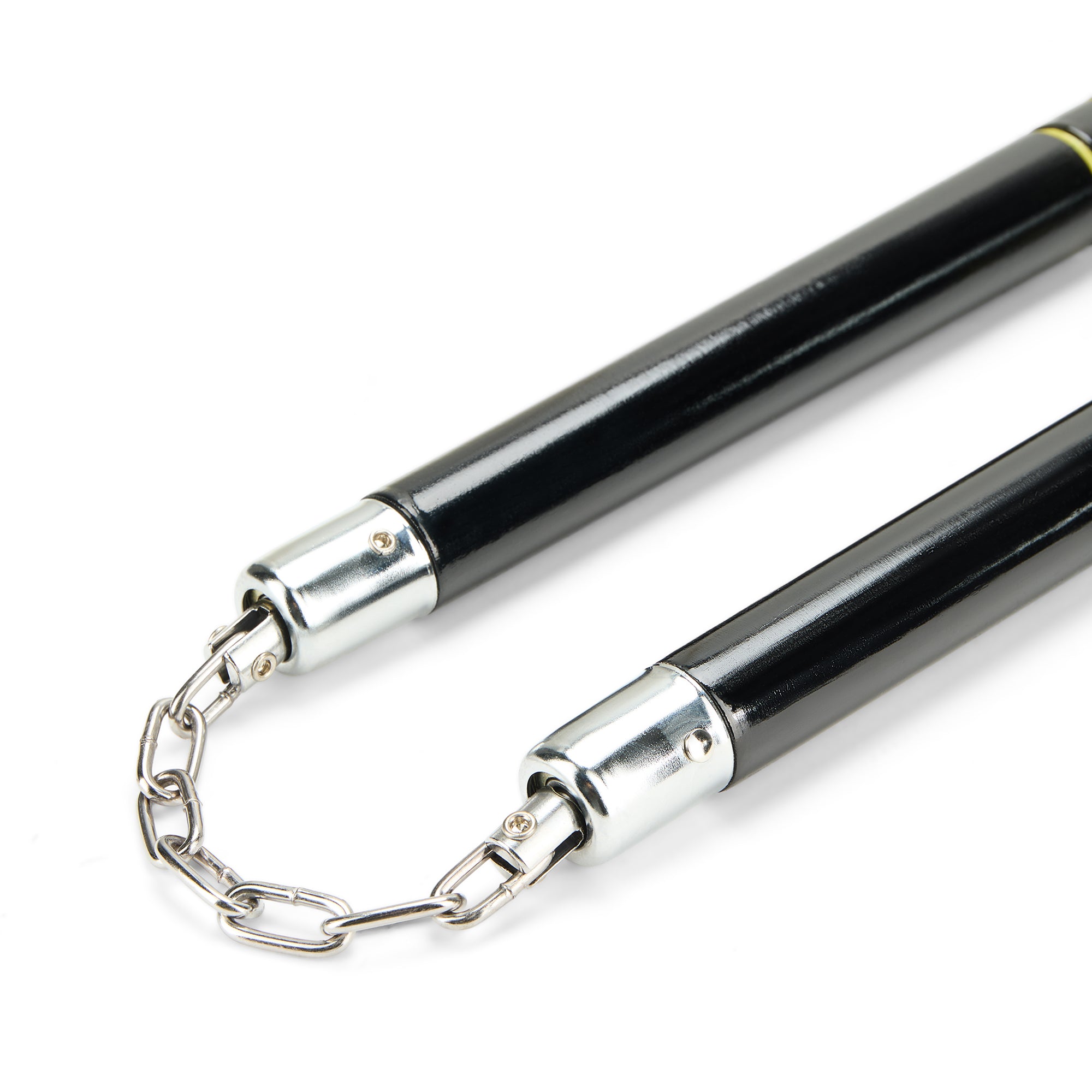 Deluxe Black Oak Nunchucks with 2 Yellow Stripes with BB-12