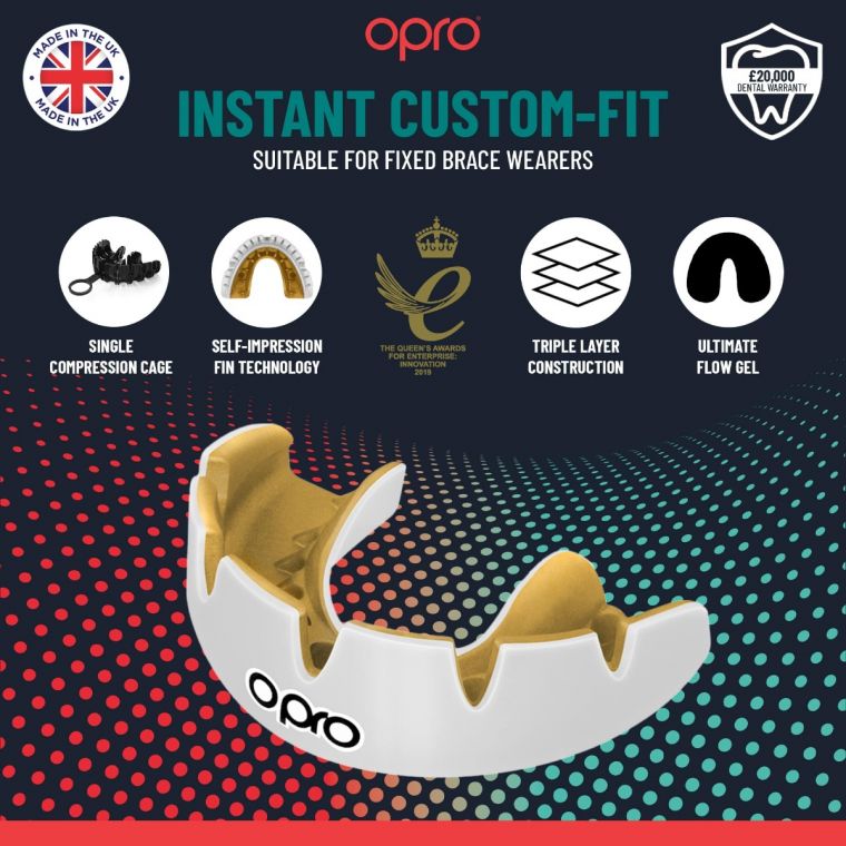 Opro Adults Instant Custom Fit Mouth Guard For Braces-White