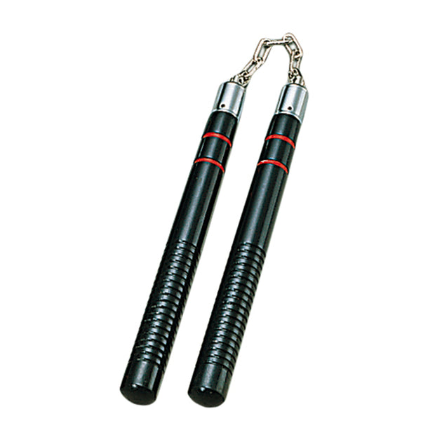 Deluxe Wooden Black Oak 2 Stripes Nunchucks with BB-12"