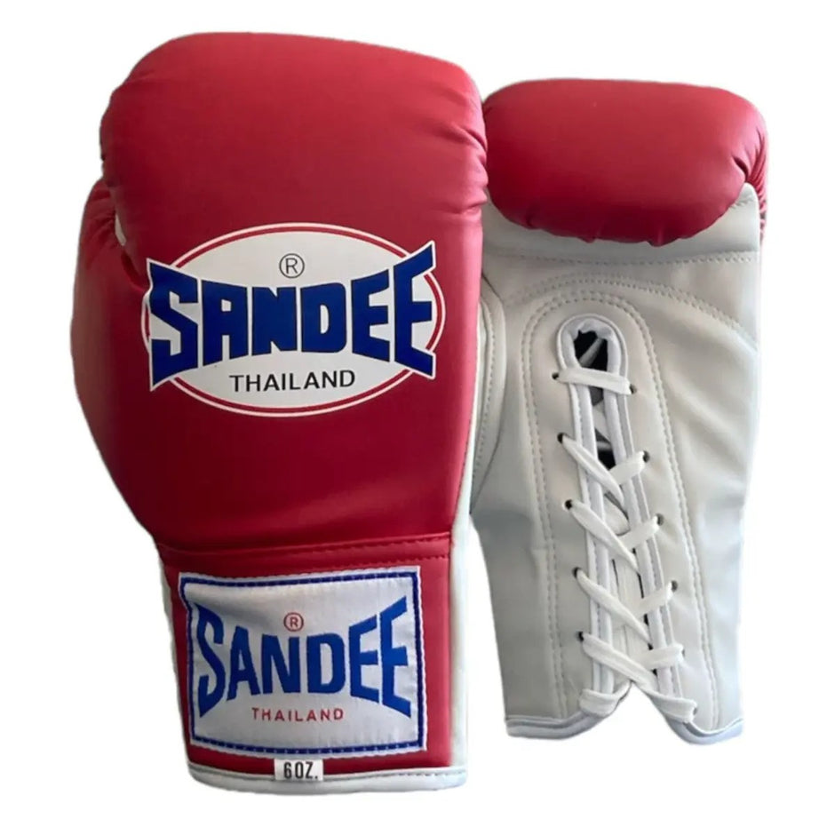 Sandee Authentic Junior Lace Up Pro Fight Boxing Gloves-Red (6oz)