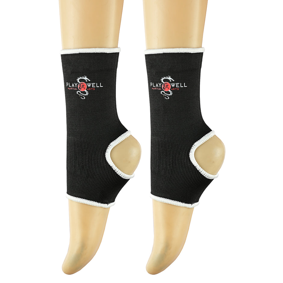 Playwell Muay Thai Childrens Elasticated Ankle Support-Black