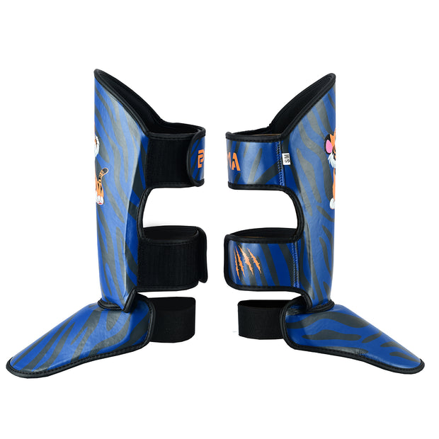 PMA Muay Thai Kids Tiger Shin Guards-Blue