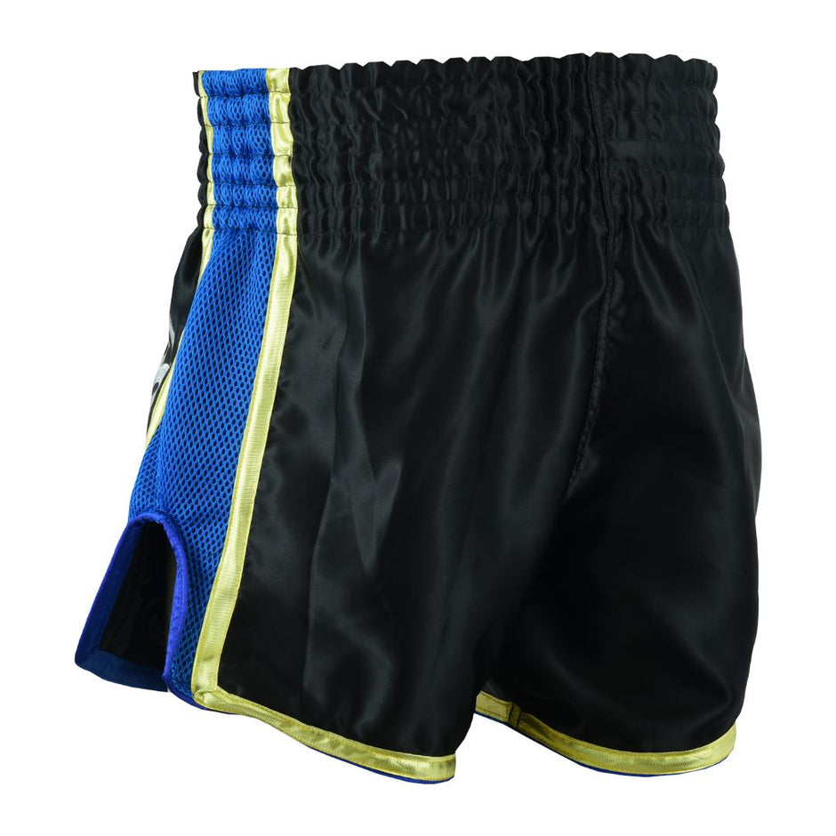 Muay Thai Competition Mesh Tribal Fight Shorts-Black/Blue