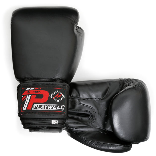 Boxing Gloves Leather-with Free Boxing Wraps (Black)