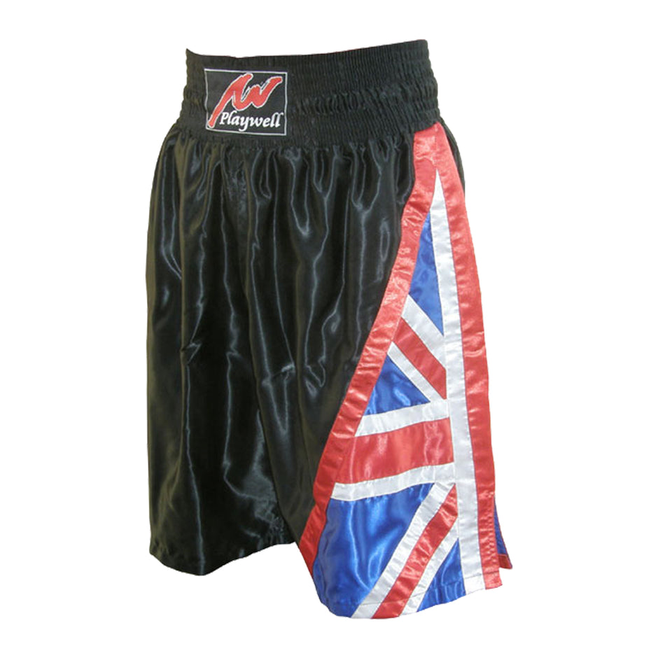 Boxing Competition Black Satin Training Shorts-UK Flag Series