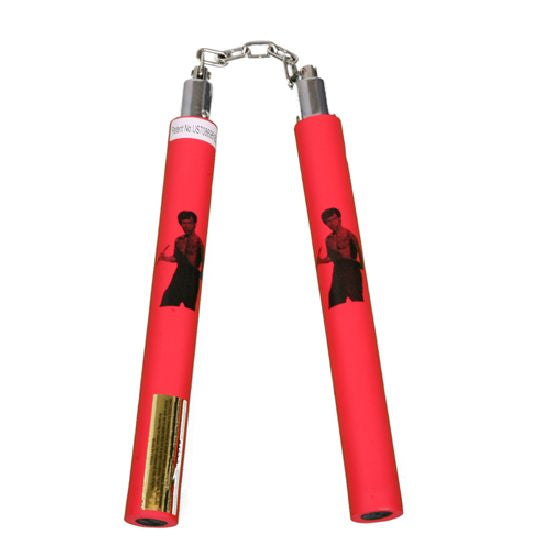 Foam Nunchaku with Metal BB-All Red Bruce Lee-12"
