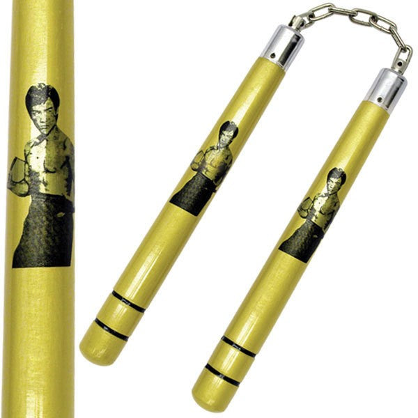 Deluxe Wooden Gold Bruce Lee Nunchucks with BB-12"