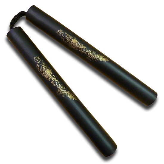 Foam Nunchaku with Cord All Black Dragon-12"