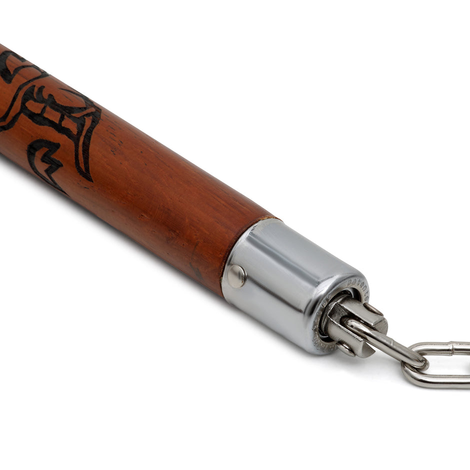 Deluxe Carved Dragon Nunchaku Chain-Red Oak-12