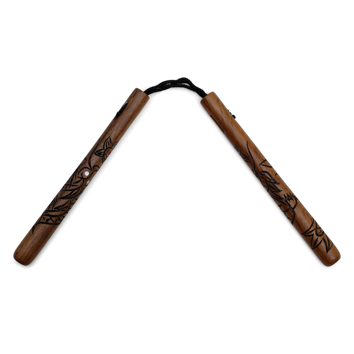 Deluxe Red Oak Carved Dragon Nunchucks with Cord-12