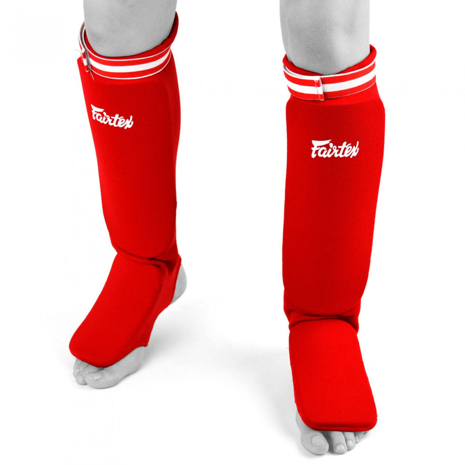 Fairtex Competition Muay Thai Elastic Shin Pads-Red