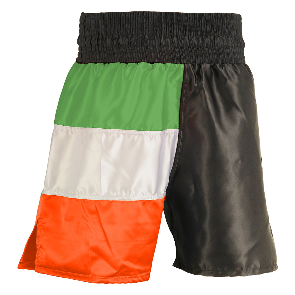Boxing Competition Black Satin Shorts-Ireland Flag Series