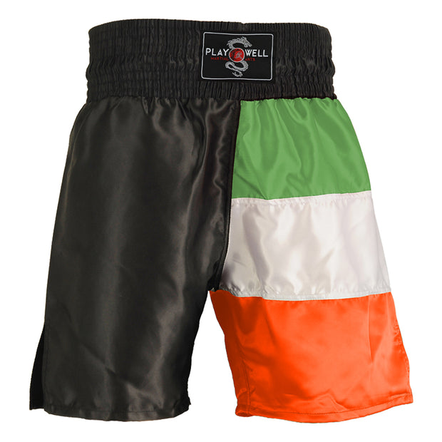 Boxing Competition Black Satin Shorts-Ireland Flag Series