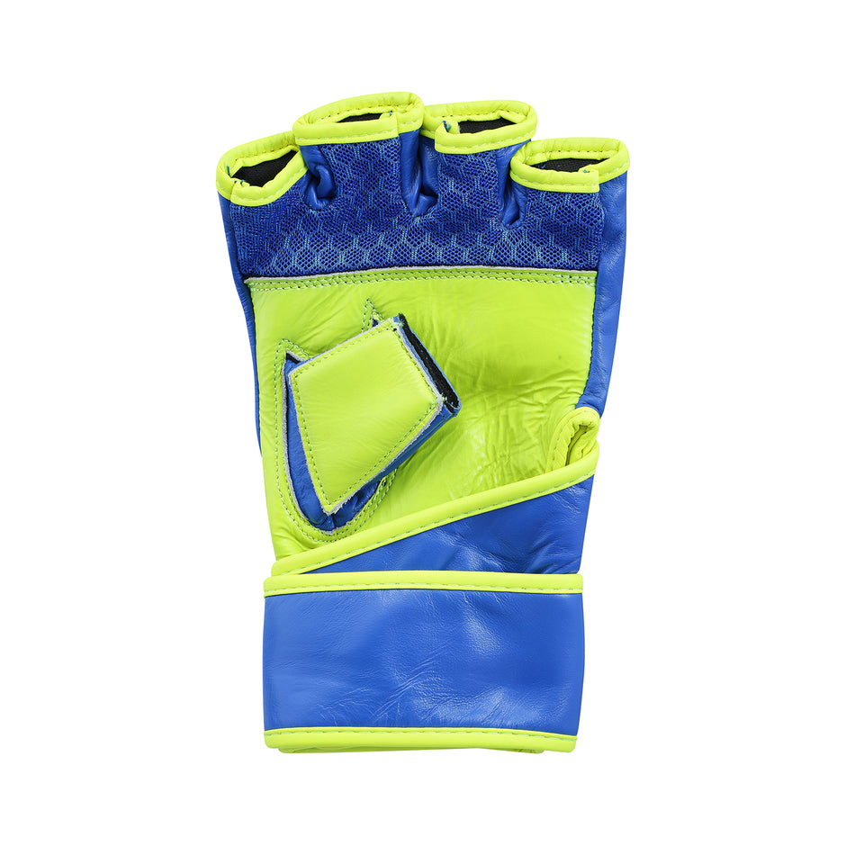 Playwell Ultimate Leather MMA Gloves-Blue/Neon Yellow