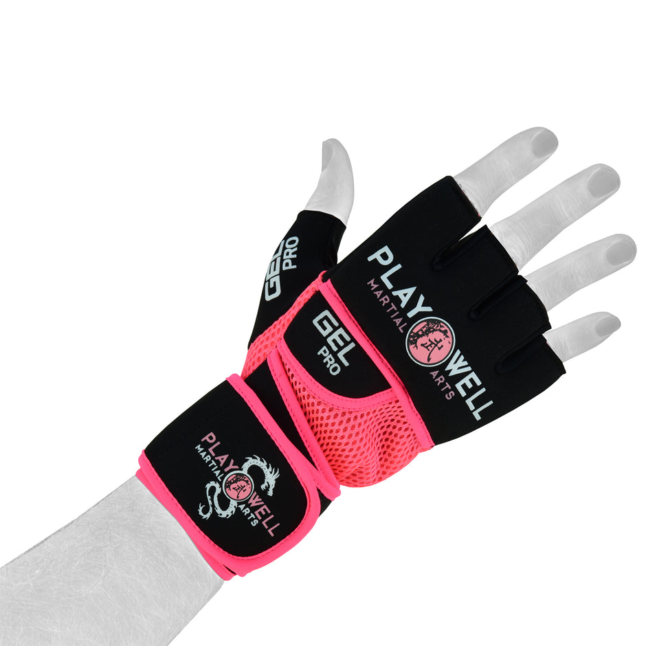 Playwell Elite Ladies Pro Gel Hand Wrap Gloves-Black/Pink