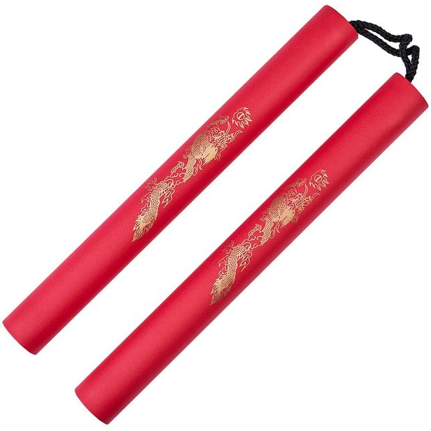 Foam Nunchaku with Cord All Red Dragon-12"