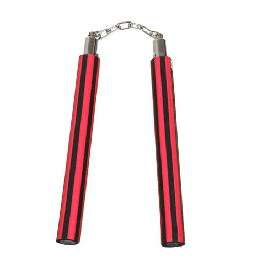 Foam Nunchaku with Chain-Red/Black Stripe-12"