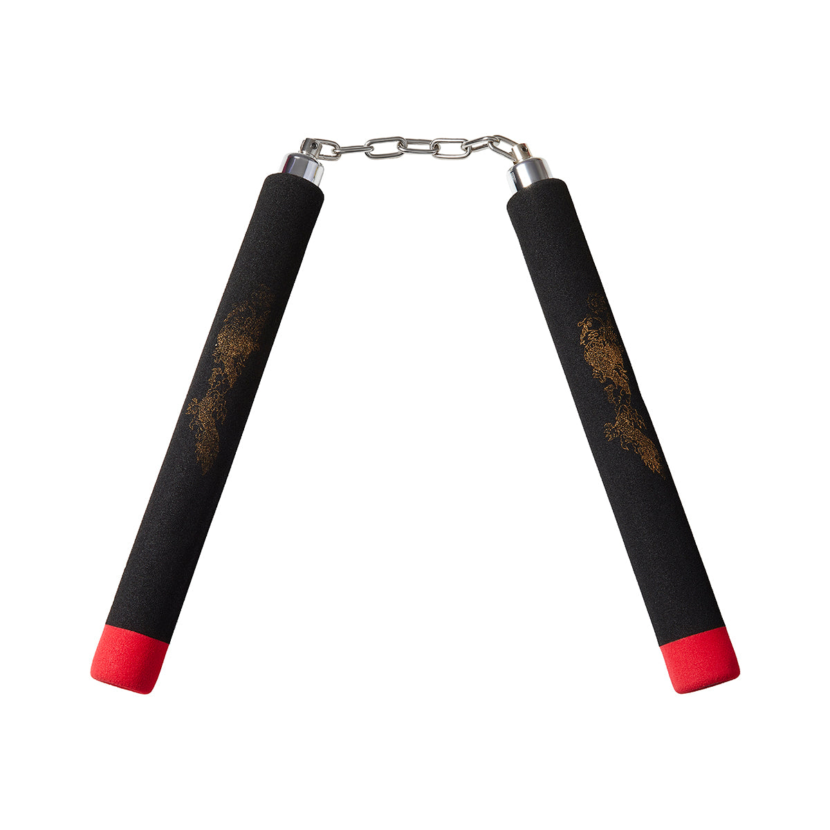 Foam Nunchaku with Metal BB Chain-All Black with Red Tips-12