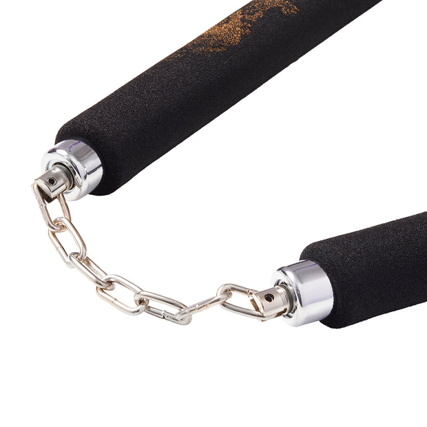 Foam Nunchaku with Metal BB Chain-All Black with Red Tips-12"