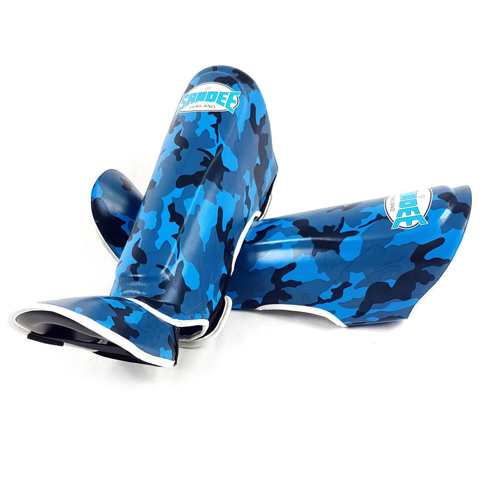 Sandee Authentic Juniors Camo Shin Guards-Blue