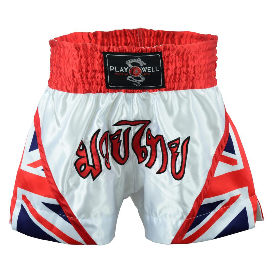 Muay Thai Competition White Fight Shorts-UK Flag