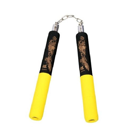 Foam Nunchaku with Metal BB-Yellow/Black Dragon-12"