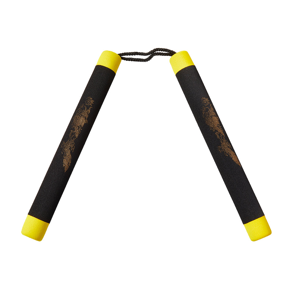 Foam Nunchaku with Cord Black/Yellow Tips-12"