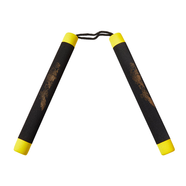 Foam Nunchaku with Cord Black/Yellow Tips-12"